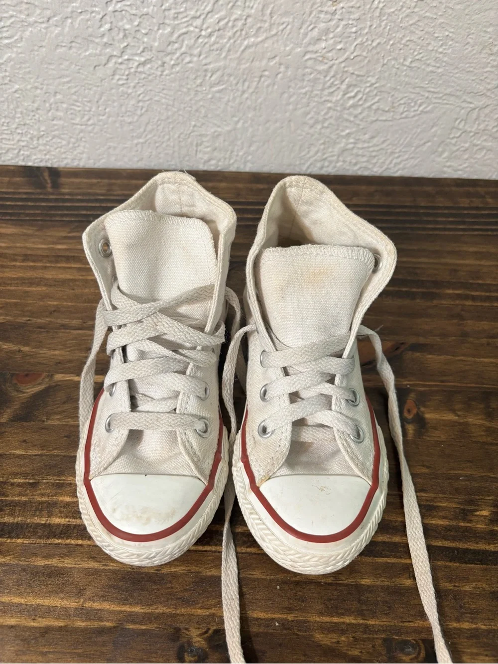 Converse Kids High-Top Canvas Sneakers in Off-White with Red Trim